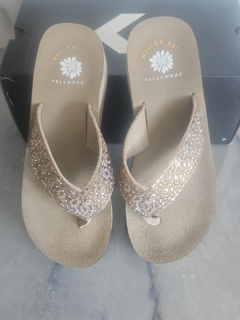 Yellow Box Sparkle Embellished Platform Thong Sandals — Blush Biege - Picture 7 of 7
